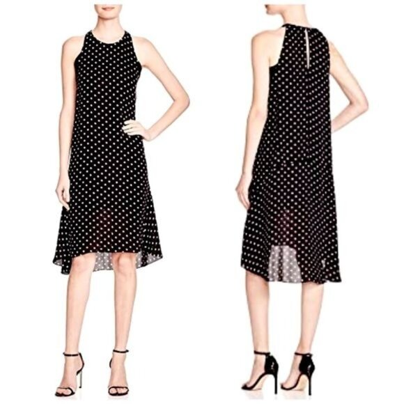 Theory Adlerdale Haze Dot 100% Silk High-Low Dress, Black/Ivory size 8 - Picture 1 of 11